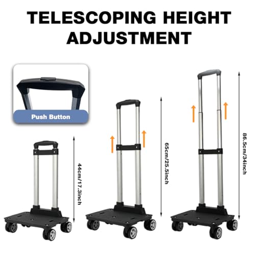 HASTHIP® Folding Utility Trolley Luggage Trolley with Retractable Pull Handle 4-Caster Mobile Aluminum Alloy Trolley Shopping Trolley Multifunctional Dolly Hand Truck