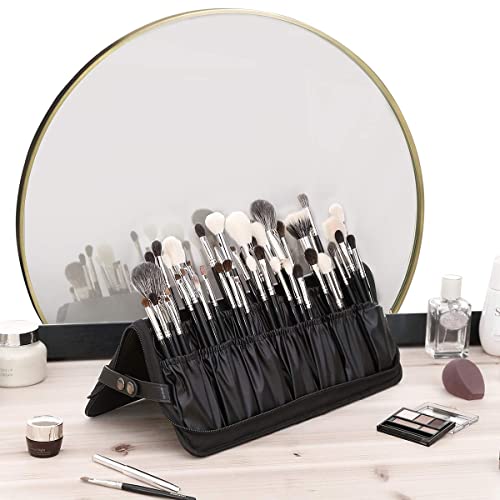 HASTHIP® Makeup Brush Holder Bag Portable Travel Makeup Brush Organizer,Foldable Zipper Case,Cosmetic Storage Pouch with 29 Elastic Pockets for Face Eye Foundation Powder Blush Brushes
