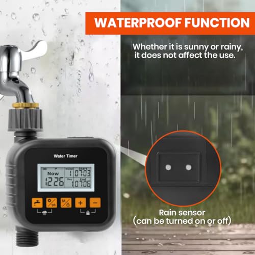 HASTHIP® Watering Timer, Programmable Water Timer for Garden Hose, IPX5 Waterproof Outdoor Sprinkler Timer, Irrigation/Sprinkler Timer for Lawns/Patio/Farm, Automatic/Watering Timer with Rain Delay