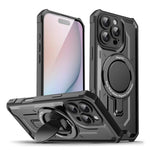 HASTHIP® for iPhone 15 Pro Max Case Compatible with MagSafe, 360° Rotatable Folding Stand with Ring Grip, Magnetic Shockproof TPU PC Protective Cover, Slim Anti-Scratch Clear Back