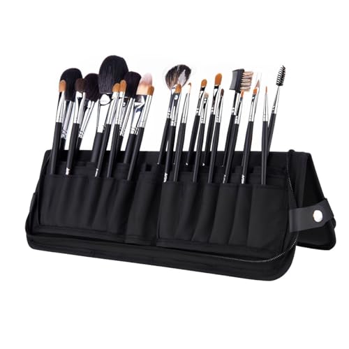 HASTHIP® Makeup Brush Holder Bag Portable Travel Makeup Brush Organizer,Foldable Zipper Case,Cosmetic Storage Pouch with 29 Elastic Pockets for Face Eye Foundation Powder Blush Brushes