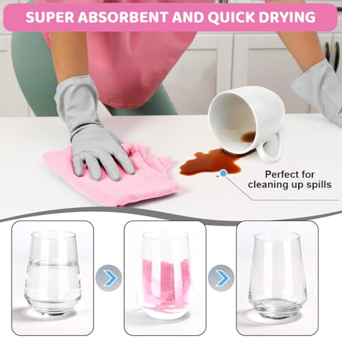 HASTHIP® 15-count Large Microfiber Cleaning Cloth Kitchen Absorbent Cleaning Rags Reusable Washable Rags Traceless Pot Pre-cut Tear Away Microfiber Kitchen Towels,25x60cm,Pink