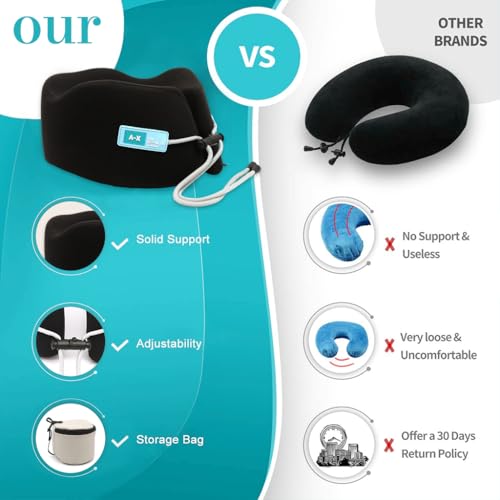 HASTHIP® Memory Foam Travel Neck Pillow, Soft U-Shape Cushion for Head Support, Packable Sleeping Pillow with Storage Pouch for Airplane, Car, Office, Flight, and Travel
