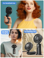 HASTHIP® USB Handheld Fan Mini Desk Fan Neck Fan with Detachable Neck Strap 3 in 1 Variable USB Cordless 5000mAh Portable Pocket Cooling Fan for Travel, Hiking, Office