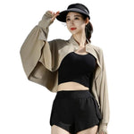 HASTHIP® Women Long Sleeve Stand Collar Open Front Shrug Cardigan Sun Protection Shawl and Wraps Gymnastics Ballet Dance Tops Bronze