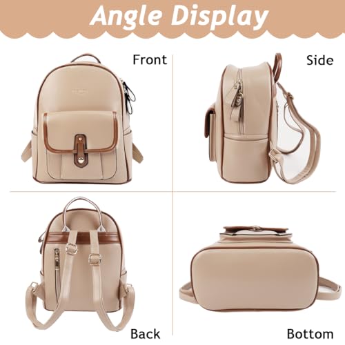 HASTHIP® Women Backpack, Fashion PU Leather Shoulder Bag, Travel Daypack with Handle, Contrast Color Zipper, Lightweight Casual School and Commuting Backpack for Women Girls