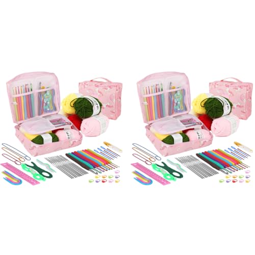 HASTHIP® Crochet Kit for Beginners Adults, Include Yarn, 214PCS Starter Kit for Kids, Ergonomic Hooks Travel Knitting Supplies