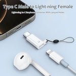 HASTHIP® Lightning to USB-C Earphone Adapter with Lanyard Holes, Type-C Male to Lightning Female Audio Converter, Aluminum Alloy, Supports Hands-Free Call & Volume Control, Compatible with iPhone