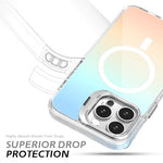 HASTHIP® Compatible with iPhone 16 Pro Phone Case with Nylon Lanyard for iPhone 16 Pro Support MagSafe Fashion Translucent Magnetic Phone Case with 2 in 1 Folding Camera Protective Frame Phone Holder