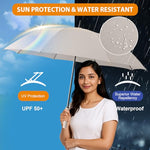 HASTHIP® Large Golf Umbrella for Men Women, 52 Inch Canopy Windproof Rain Sun UV Protection, Oxford Fabric Straight Handle Auto Open Stick Umbrella for Outdoor Travel Commute (Beige)