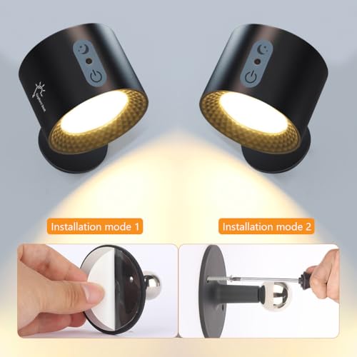 HASTHIP® Dual Head RGB LED Wall Lights for Home, 360° Rotatable Magnetic Rechargeable Lamp with Remote, 5 Brightness Levels, Metal Modern Light for Bedroom, Study, Closet