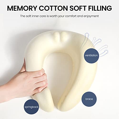 HASTHIP® Travel Neck Pillow,Memory Foam U-Shape Cushion,Adjustable Ergonomic Support for Head and Neck Foldable Airplane Pillow for Sleeping Portable Office Nap