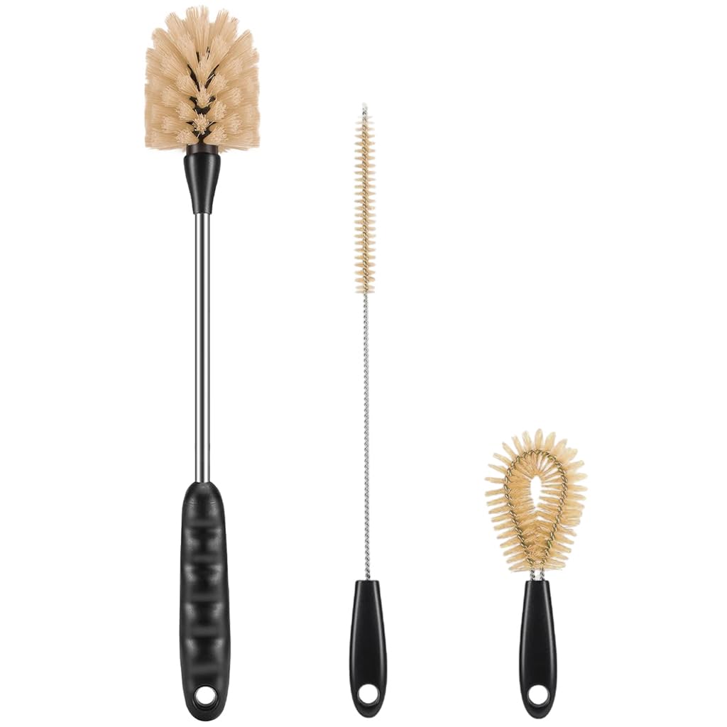HASTHIP Bottle Brush Set for Water and Baby Bottles with 3 Pcs Ergonomic Handles | Straw Cleaner