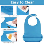 HASTHIP® Silicone Reusable Adult Bib, Waterproof Dining Bib for Elderly & Patients, Adjustable Neck Strap, Easy Clean, Catch-All Pocket, Small Size 17.7x11.4 Inches, Blue