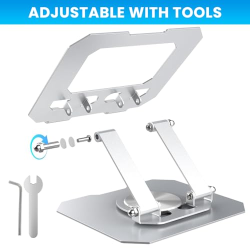 HASTHIP® Tablet Stand Holder 4.7-12.9 Inch, Adjustable Foldable 360° Rotatable Desktop Riser for iPad, Android, Huawei, Surface & Tablets, Ergonomic Anti-Slip Aluminum Cooling Base for Office, Silver