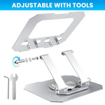 HASTHIP® Tablet Stand Holder 4.7-12.9 Inch, Adjustable Foldable 360° Rotatable Desktop Riser for iPad, Android, Huawei, Surface & Tablets, Ergonomic Anti-Slip Aluminum Cooling Base for Office, Silver