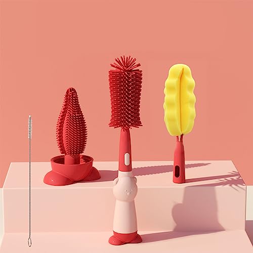 HASTHIP® 4Pcs Bottle Cleaning Brush with 2 Silicone Baby Bottle Cleaning Brushes 1 Straw Cleaning Brush 1 Sponge Water Bottle Cleaner Feeding Bottles Cleaning Brush Bottle Cup Plates Mug Glassware
