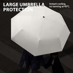 HASTHIP® UPF 50+ Sun Protection Travel Umbrella, Compact Folding Lightweight Windproof Rain & UV Blocking Umbrella with Fiberglass Ribs, Water-Resistant Black Coated Liner, Beige