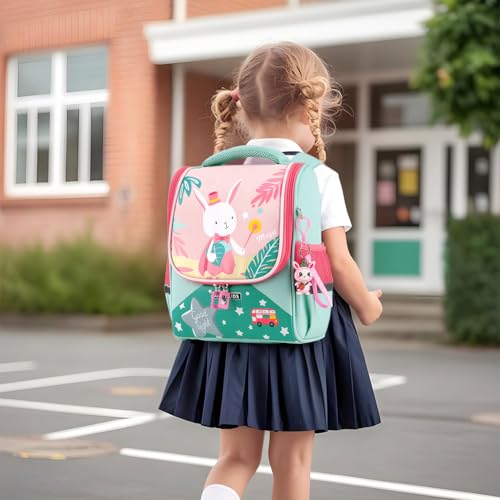 HASTHIP® BrandName Toddler Girls Backpack Cartoon Bunny, Waterproof Nylon Preschool Bag, Padded Strap Kindergarten Bookbag for Kids 3-5 Years, Lightweight Travel School Pack