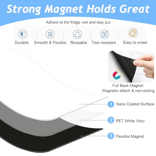 HASTHIP® 4 PCS Magnetic Whiteboard Sheets for Fridge 12x8 inch with 6 Dry Erase Markers & Eraser, Reusable Magnet Board for Refrigerator, Notes, Schedule & Kids Drawing