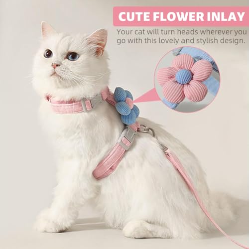 HASTHIP® Cat Harness with Leash for Kittens with Quick Release Buckle, Escape-Proof Cute Flower Cat Belt for Outdoor Walking & Travel (S, Chest 25-41cm, Neck 20-30cm)
