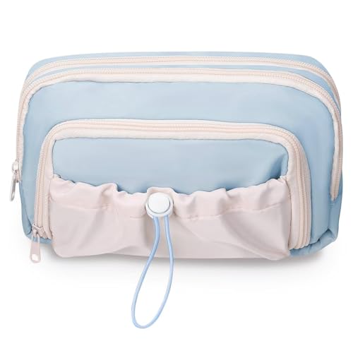 HASTHIP® Partideal Large Capacity Pencil Case with 4 Compartments, Aesthetic School Pencil Pouch for Girls Teenagers, Cute Zipper Pen Organizer for Office, Blue