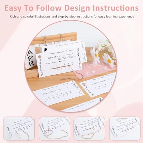 HASTHIP® Embroidery Stitch Guide Booklet with Needles & Threads, Beginner Sewing Practice Cards Set, DIY Creative Embroidery Kit, Portable Mini Sewing Book for Handcraft, Needlework Starter Supplies