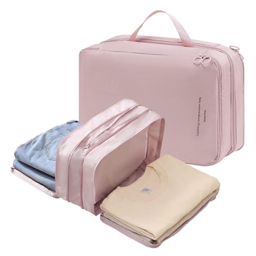HASTHIP® Compression Packing Cubes for Travel, Expandable Double Layer Lage Organizer Bag with Handle, Waterproof Clothes Storage Pouch for Shirts, Pants, Jeans, Underwear (33x22x18cm)