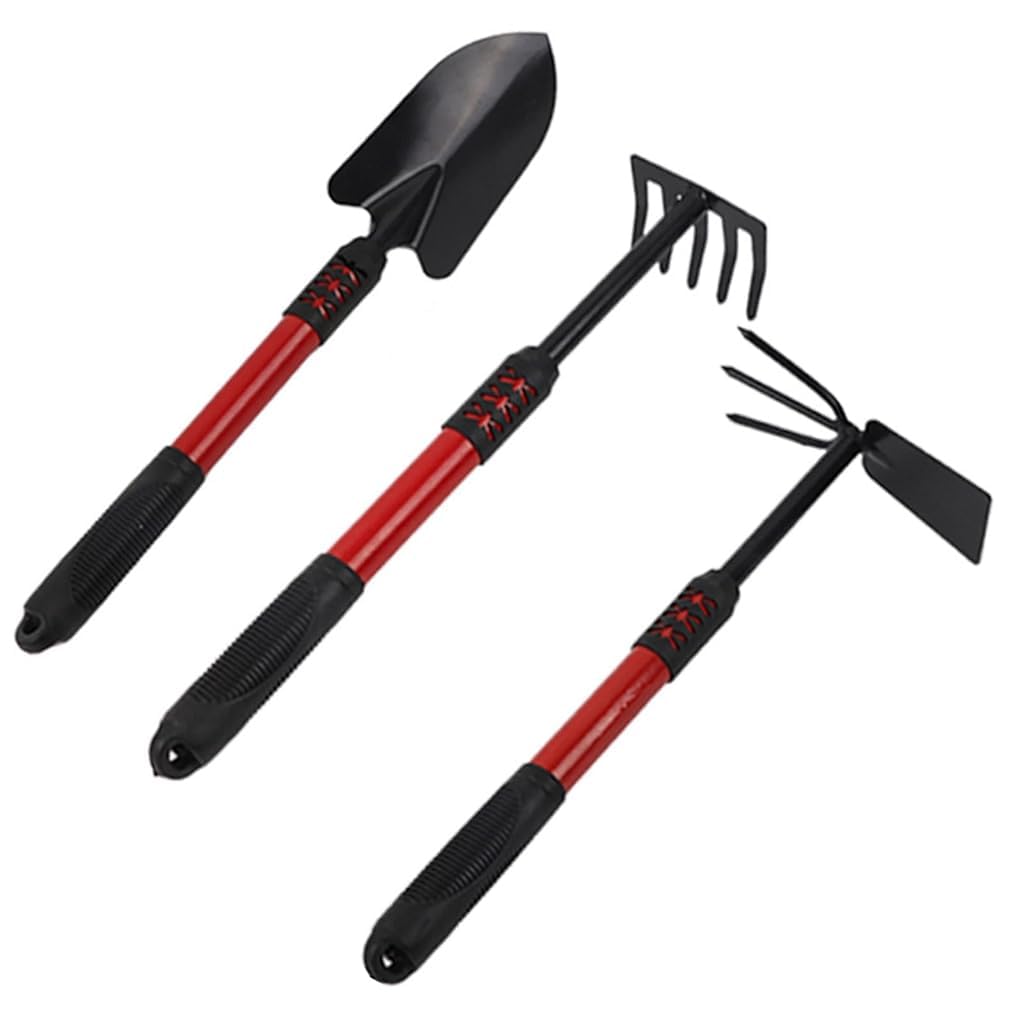 HASTHIP Gardening Tools Set 3 Pcs for Digging and Weeding with Dual Head Hoe Fork | Steel and Rubberized Anti Slip Handle