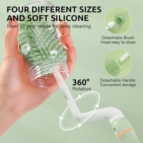 HASTHIP® 4pcs Silicone Baby Bottle Brush Set with Stand,Rotatable Cleaning Brush,Straw Soother Multipurpose Dishwasher Safe Bottle Cleaner for Cups Mugs Glassware