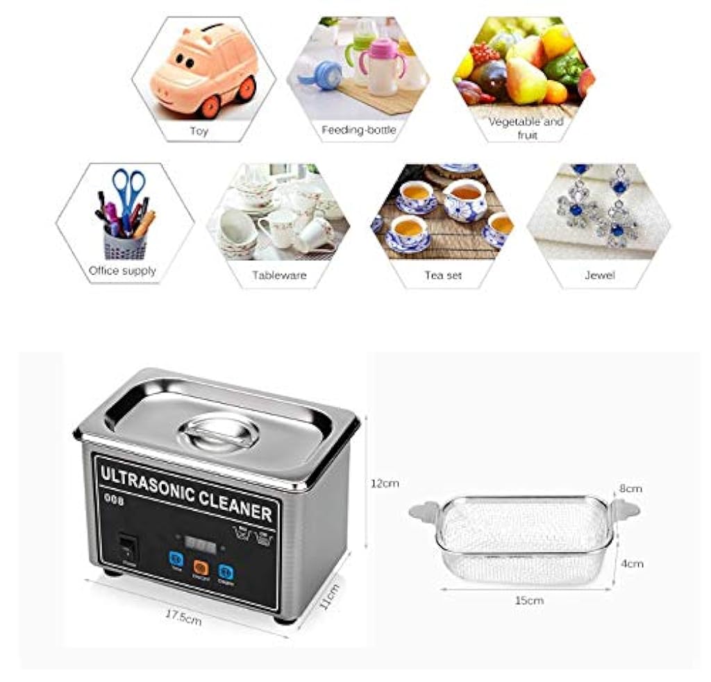 0.8L Mini Ultrasonic Cleaner Machine Digital Timer 42KHz Sonic Cleaner with Digital Timer Basket for Small Silver Metal Parts(17.5CM*11CM*12.5CM)