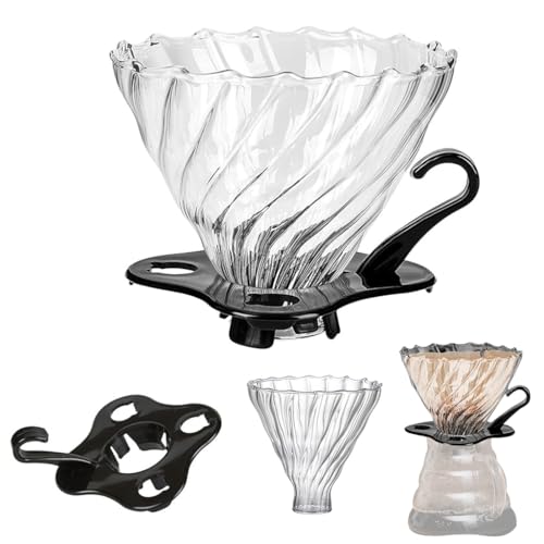 HASTHIP® V60 Glass Coffee Dripper with Handle and Stand, Pour Over Brewer Cone, 3-4 Cup Manual Coffee Maker, Glass Pour-Over Dripper for Home and Office