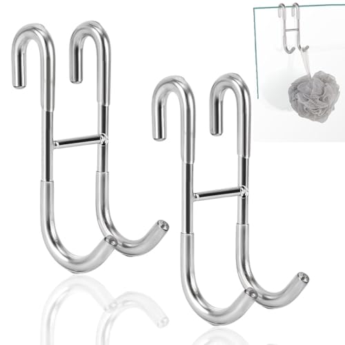 HASTHIP® 2Pcs Door Hooks Over-the-door Hanging Hook Stainless Steel Dual-hook Design Door Hooks Glass Door Hook Carbinet Door Hook Kitchen Bathroom Removable Hanging Hooks