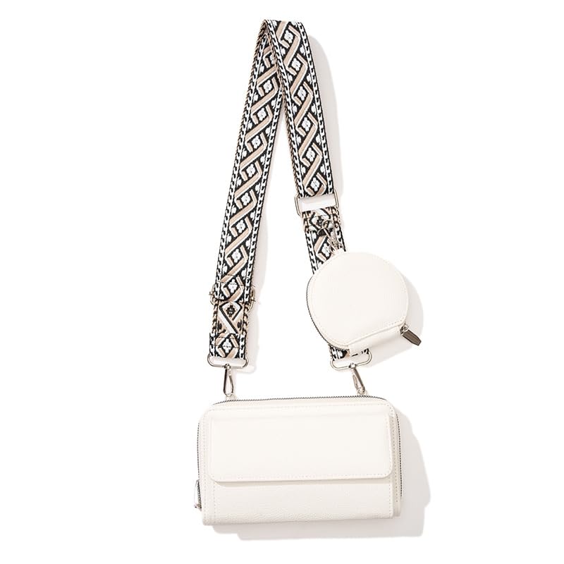 HASTHIP® Women Bag with Purse Bag Small PU Crossbody Phone Pouch Card Bags White Print Nylon Webbing Shoulder Strap Design Compact Casual Phone Sling Shoulder Bags