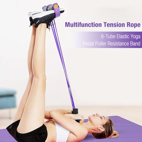 HASTHIP® 6-Tube Natural Latex Tension Rope Resistance Band Set for Workout, Home Gym & Stretching, Durable NBR Material, Non-Slip Foam Pedals & Handles, Portable Fitness Equipment for Men & Women