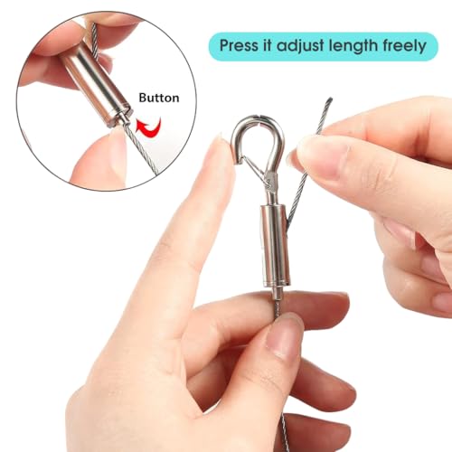 HASTHIP® 2Pcs Hooks for Picture, Artworks, Clothes, Plants Pots, 1m Adjustable Picture Hanging Wire, Heavy Duty Thicken Stainless Steel Wire for Hanging (Under 50kg)