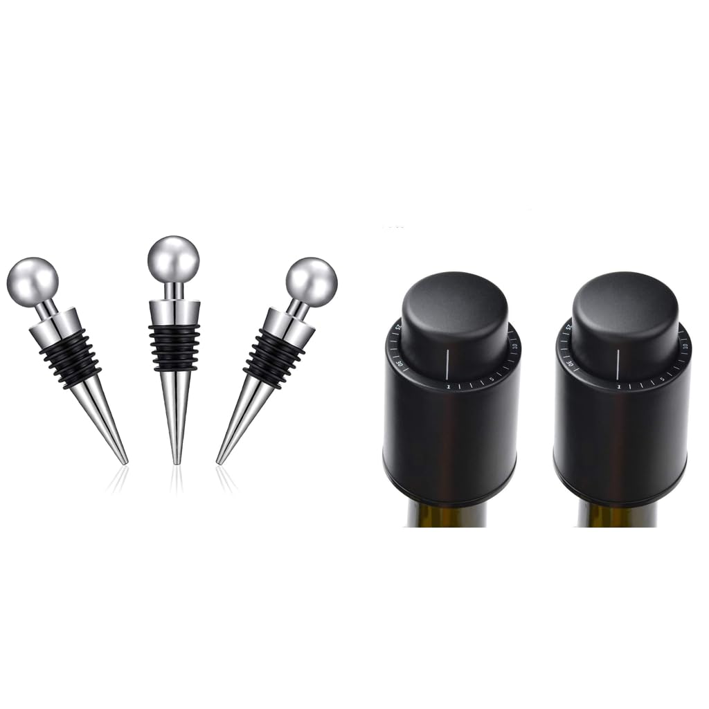 HASTHIP Wine Bottle Stopper Combo for Wine and Champagne with 5 PCS Vacuum Sealers | Reusable Saver Keeps Drinks Fresh