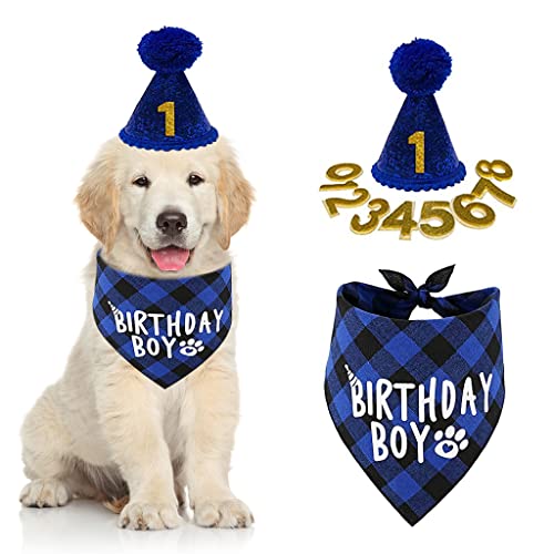 HASTHIP® Dog Gifts Hat for Birthday, Cute Dog Birthday Party Hat Dogs Bandana Birthday Party Supplies Set, Dog Bandana Square Scarf and Doggie Birthday Party Hat