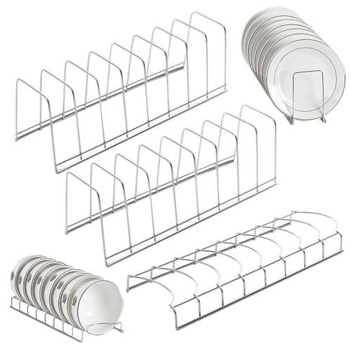 HASTHIP® 3Pcs Stainless Steel Dish Drying Rack Set for Kitchen, Plate Organizer Stand & Utensil Holder, Multi-Purpose Plate Rack for Cabinet, Thali Stand, Dish Drainer Countertop Storage