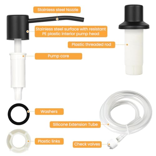 HASTHIP® Kitchen Sink Soap Dispenser,Modern Stainless Steel Pump with 1.2m Silicone Tube,Built-in Liquid Soap and Lotion Dispenser for Countertop Dish Hand