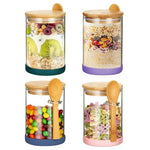 HASTHIP® 450ml Glass Mason Jar with Wooden Lid and Spoon