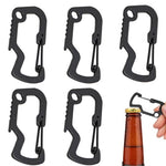 HASTHIP® Proberos 5PCS Black D-Shaped Stainless Steel Carabiner Clips with Bottle Opener, Locking Snap Hooks for Camping, Hiking, Backpack, Outdoor Gear