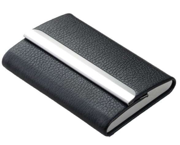HASTHIP® Premium Leather Business Card Holder,Personalized Custom Card Case,RFID Blocking Business Name Wallet for Men & Women Slim Office Organizer Professional Black Holder for Desk & Gifting