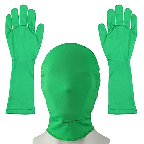 HASTHIP® Green Screen Photography Props Green Headcover and Long Sleeve Gloves Chroma Key Special Effects Background Chroma Keying Green Gloves and Head Cover for Digital Image and Video Editing