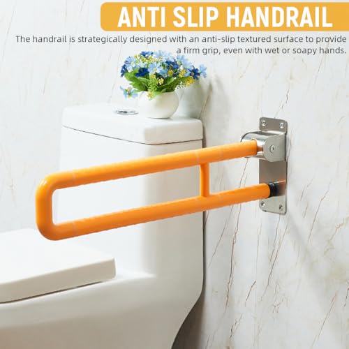 HASTHIP® Folding Grab Bar for Bathroom, 24 Inch Anti-Slip U-Shaped Toilet Handrail, Space Aluminum Wall-Mounted Safety Support Handle