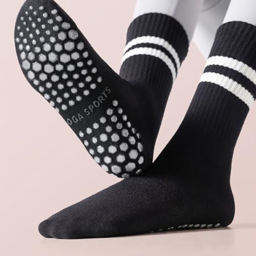 HASTHIP® 2 Pair Yoga Socks for Women,Cotton Anti Skid Pilates Crew Socks with Silicone Grip for Yoga/Pilates/Dance/Ballet,Anti Odor Breathable Workout/Home Black & White