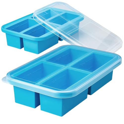 HASTHIP® Large Silicone Ice Cube Tray, 4-Grid Food-Grade Ice Mould with Lid, Reusable Popsicle and Frozen Treat Maker for Miso Soup, Curry, Yogurt, Baby Food, Easy Release Multi-Purpose Freezer Mold