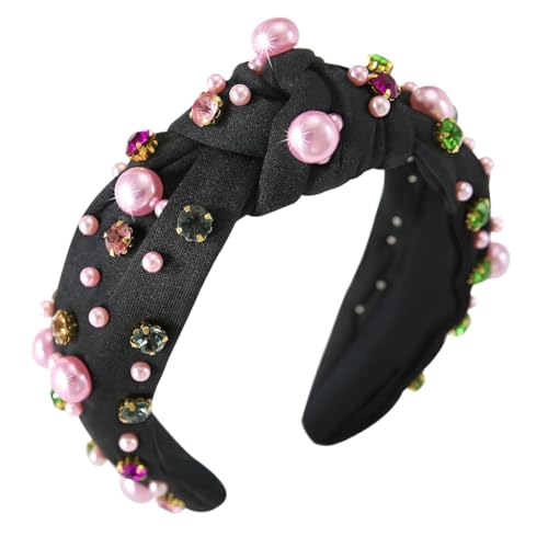 HASTHIP® Diadema Mujer Nudo Perlas Cristal Elegante Banda Ancha Moda Accesorio Cabello Fiesta Regalos Negras