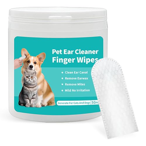HASTHIP® 50 Pcs Pet Wet Wipes, Disposable Pet Cleaning Finger Cover Cot Wipes Dog Cat Ear Cleaning Cover Finger Wet Wipes, Non-Woven Ear Cleaning Wet Wipes Protecting Cat Dog Ear Health