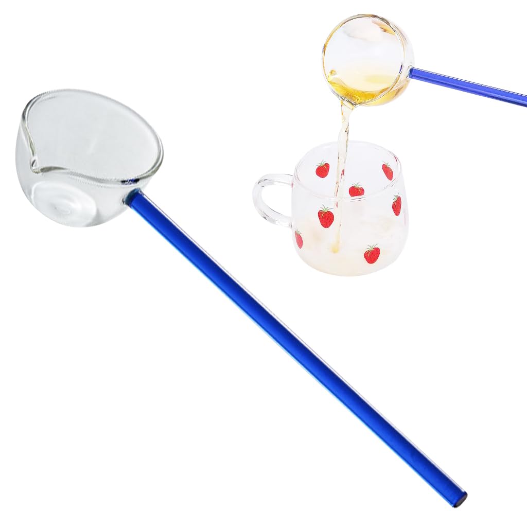 HASTHIP® Glass Oil Spoon Kitchen Glass Spoon Heat ResistantHigh Borosilicate Glass Spoon Soup Spoon Multipurpose 9.6 Inches Long Handle Kitchen Spoon